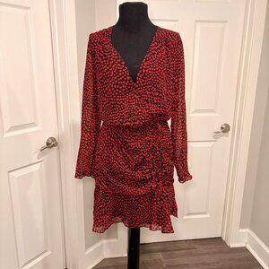 Kookai Black and Red Ruched Wrap Mini Dress, Sz FR 36